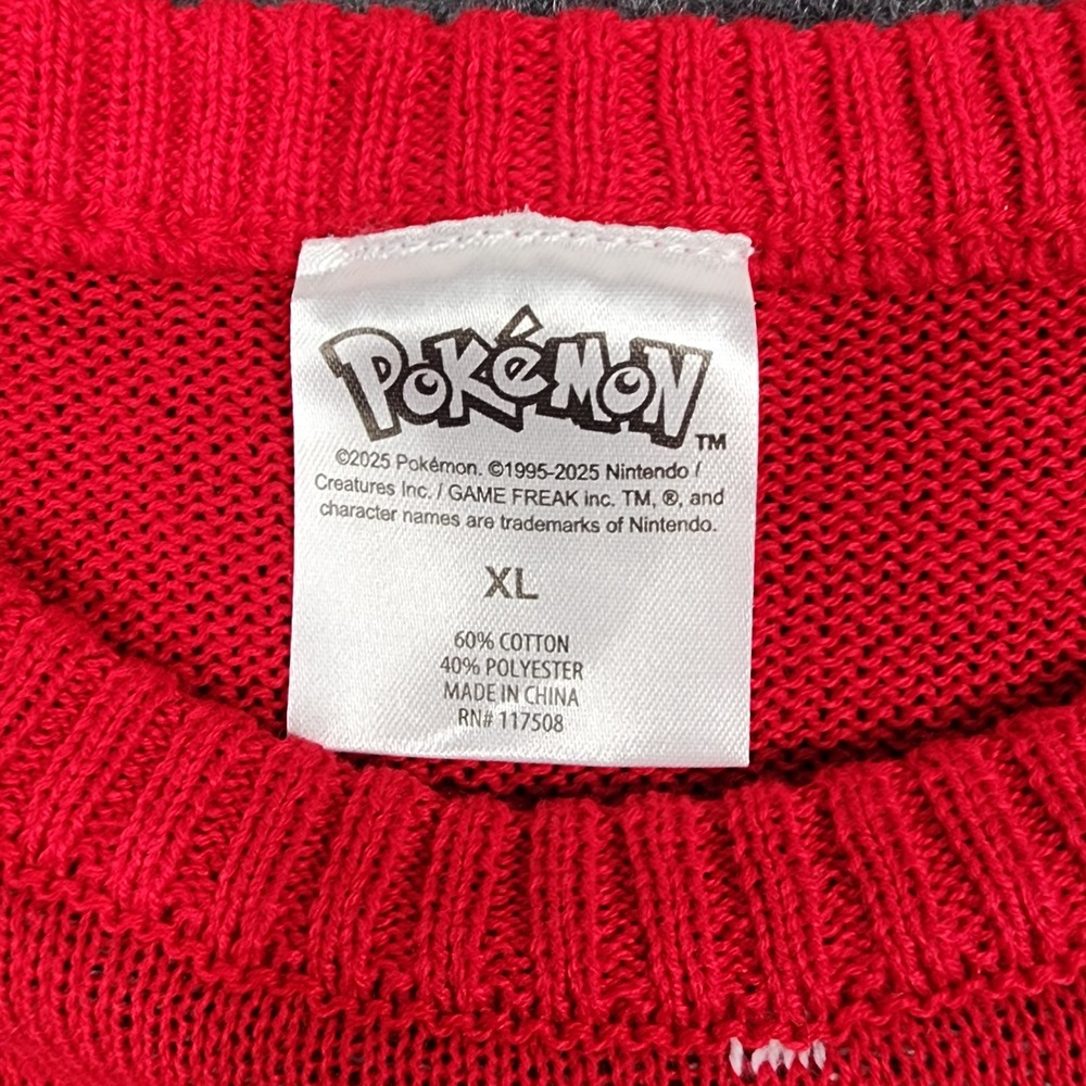 Pokemon Sweater Mens XL Red Pokeball Snowflake Holiday Ugly Christmas Sweater - Picture 2 of 5